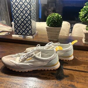 White and Yellow Women's Casual Sneakers